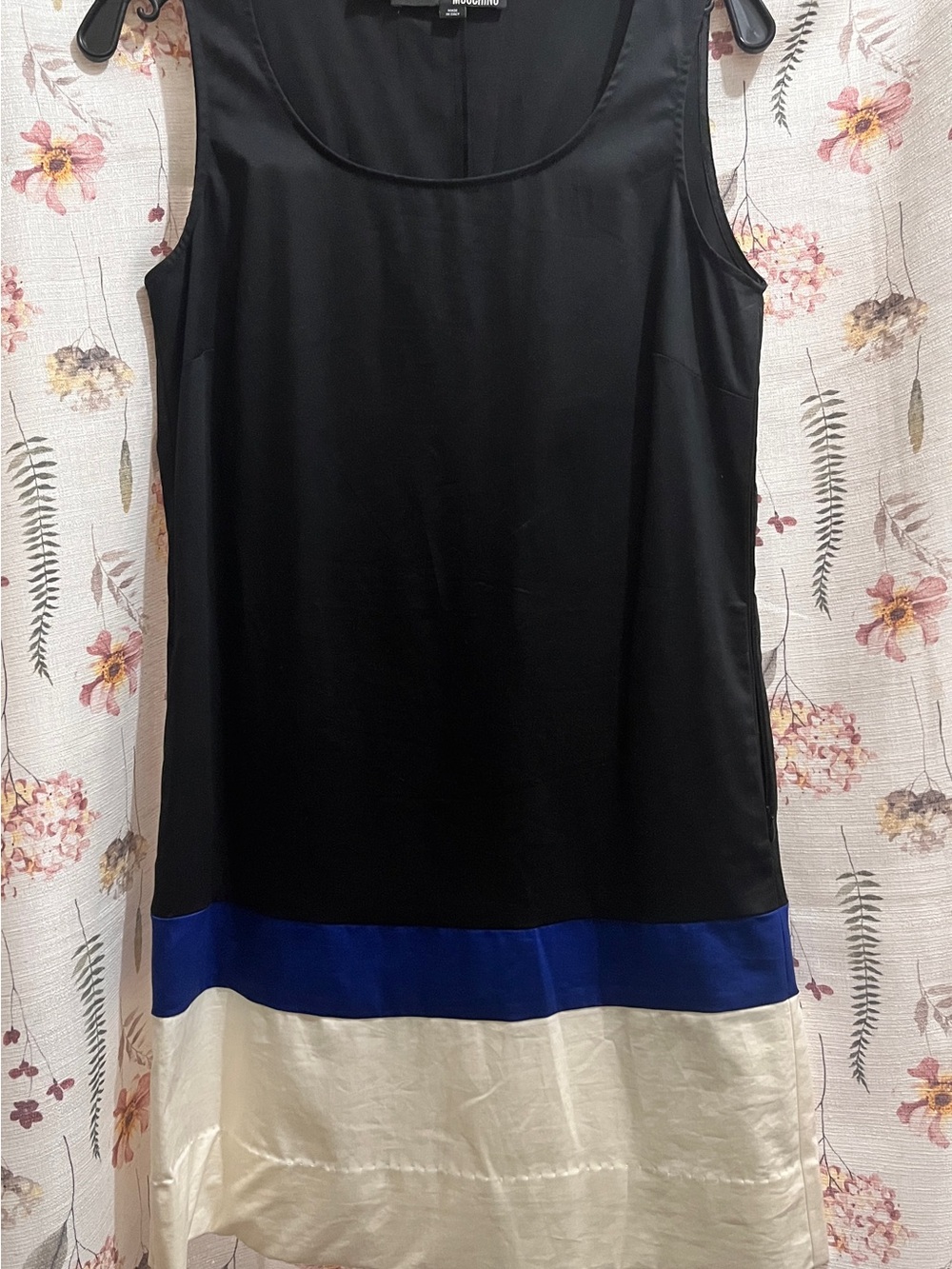 Moschino Black Blue Cream Colorblock Mini Dress